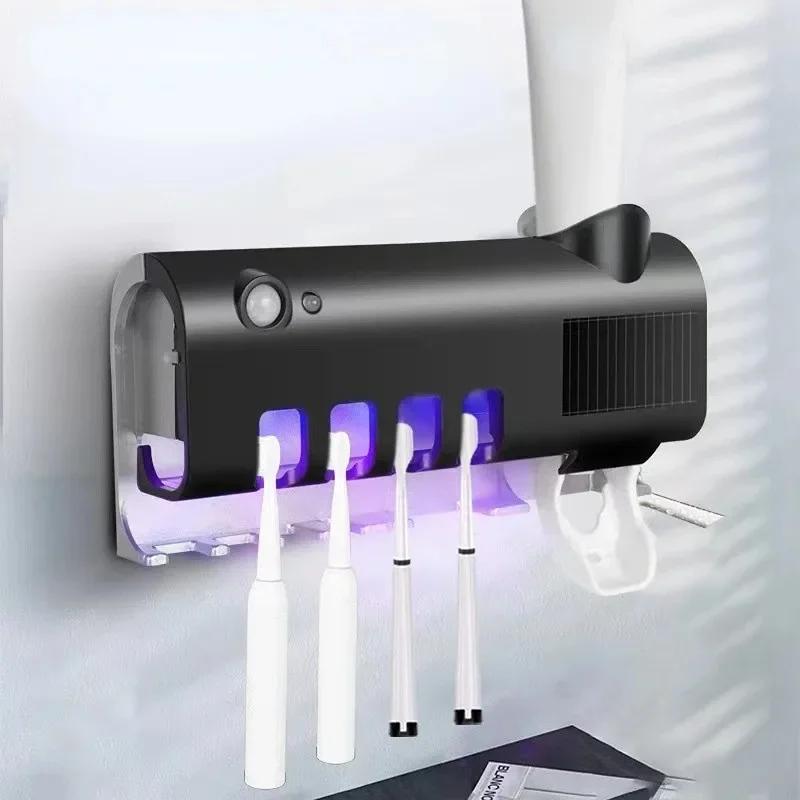 Bathroom Holder Automatic Toothbrush Toothpaste Dispenser Set Dustproof Sticky Suction Wall Mounted Toothpaste Squeezer