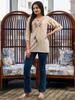 Women Casual Cap Sleeves Embroidered Beige Top