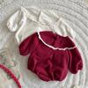 Baby Christmas Lace Collar Romper, Fleece-Lined Plush Crawling Suit