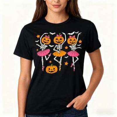 Mädchen Halloween Ballett Skelett Kürbis Shirt Lustiges Tanzskelett Damen T-Shirt Ballerina Mode Lässiges T-Shirt Alltag Oberteile