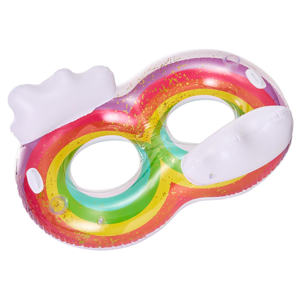 Plus Size Sequin Flamingo Backrest Swim Ring with Drink Holder & Handles