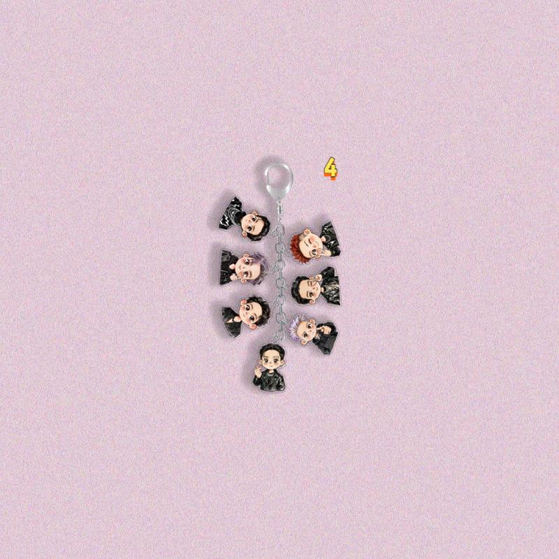 9pcs BTS Multi-Charm Keychain, Bangtan Boys Member Photo/Cartoon Figure Chain Keyring, Kpop ARMY Fans Bag Charm
