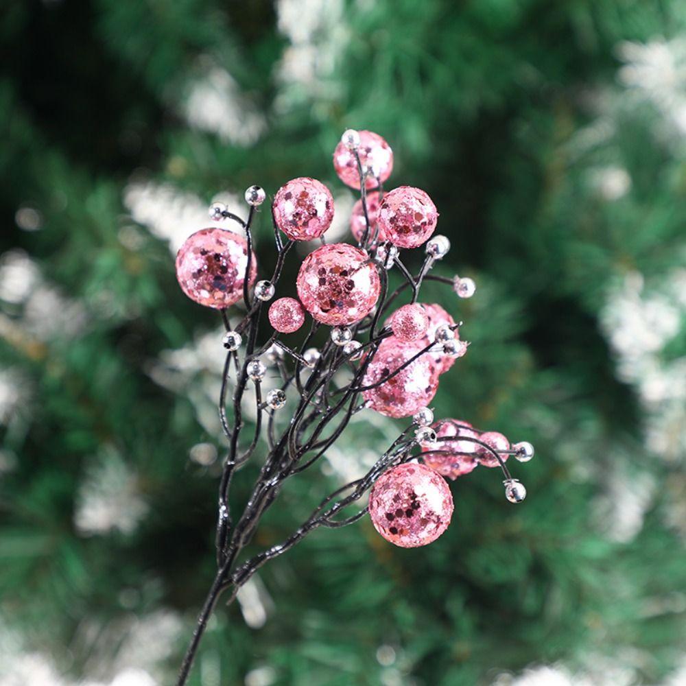 Reusable Christmas Glitter Berries Branches Realistic 29cm Artificial Berries Bright Color Christmas Ornament Home Decor