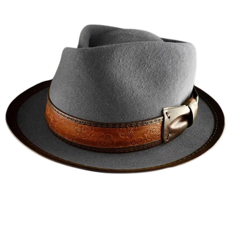 

Vintage Fedora Boater Hat Top Hat Victorian Age Wool Short Brim Top Hat Old-fashioned Magician Hat for Ladies сірий колір