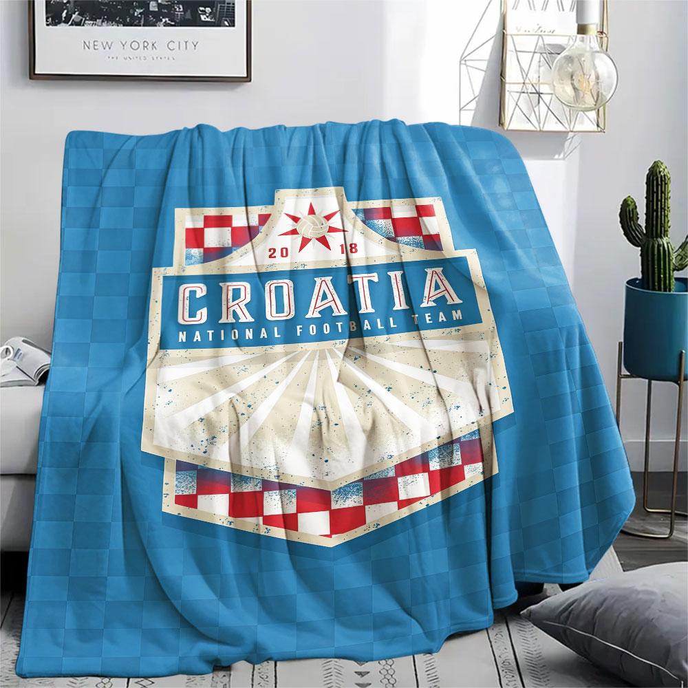 Kroatien Fußball Aufgedruckte Flanelldecke, weicher Überwurf für Schlafzimmer Sofa, waschbar, Fußballfan Artikel, tolles Geschenk.
