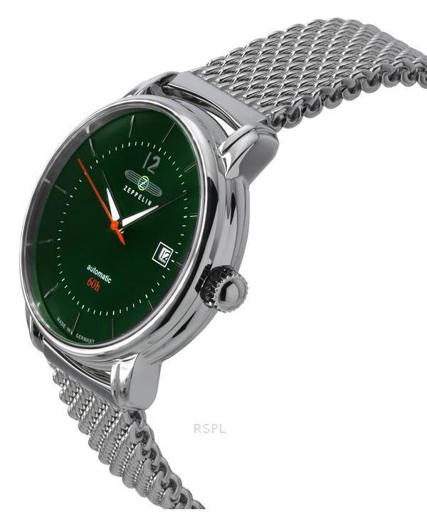 ZEPPELIN Montre automatique pour homme LZ120 Bodensee en acier inoxydable avec cadran vert Z8160M4