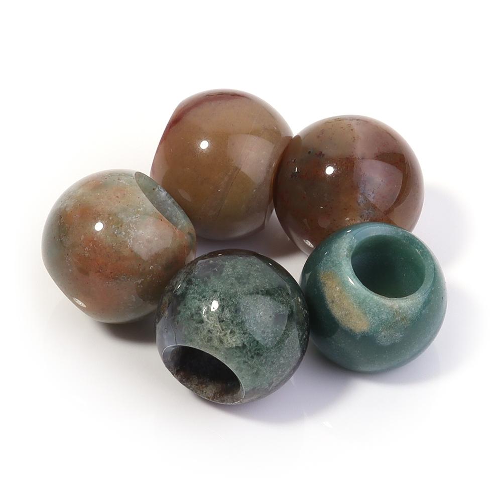5pcs/lot Natural Stone Big Hole Beads Agate Jade Tiger Eye Turquoise Loose Beads For DIY Handmade Bracelet Earrings Accessories