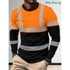 Men Color Block Hi Vis Long Sleeve Shirt with Reflective Strips Round Neck Lightweight Casual Tee for Construction Cycling