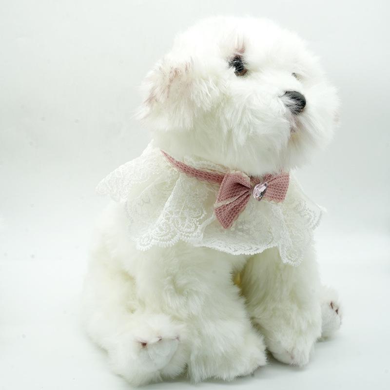 Adjustable Pink Heart Diamond Lace Pet Bib and Bow Tie Collar for Cats and Dogs XS