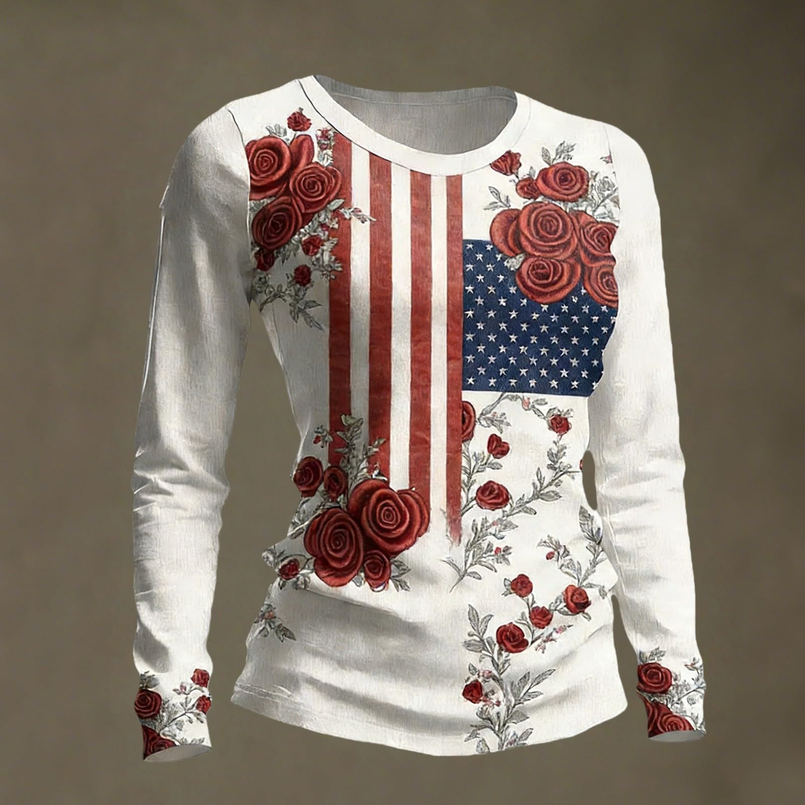 

Жіночий повсякденний топ з довгим рукавом та принтом, з круглим вирізом XL білий