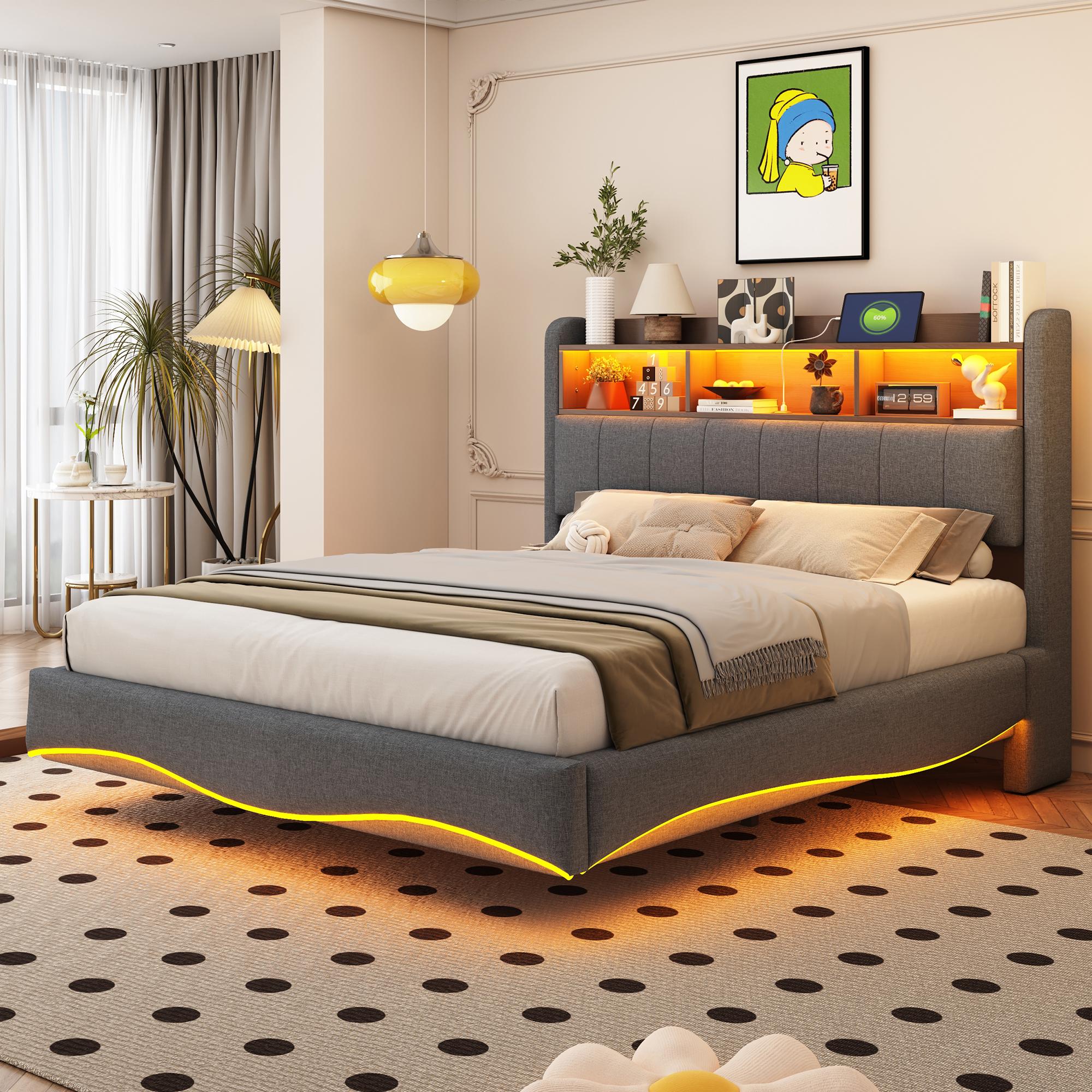 Floating design upholstered bed 140*200 made
