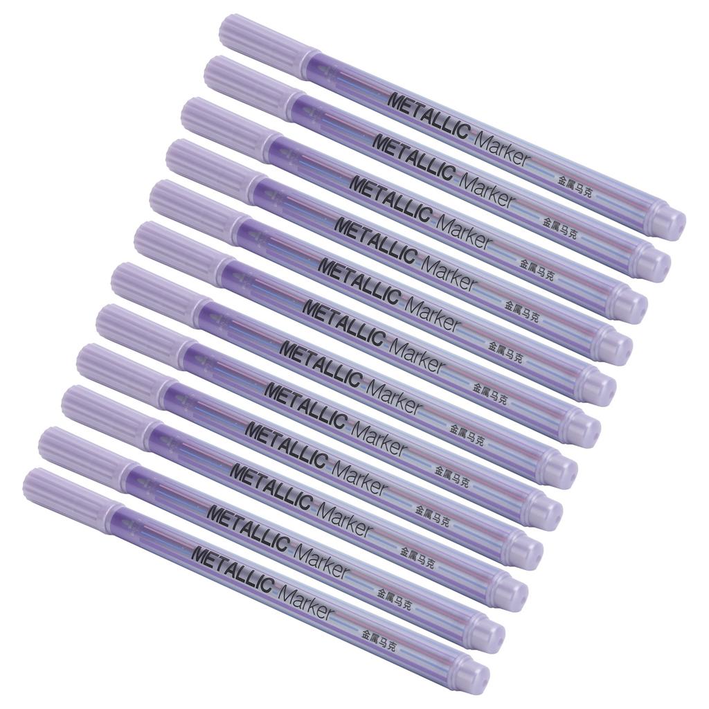12Pcs Metallic Marker Paint Pen Single Color Permanent Ink Ultra Fine Point Tip Art Supplies