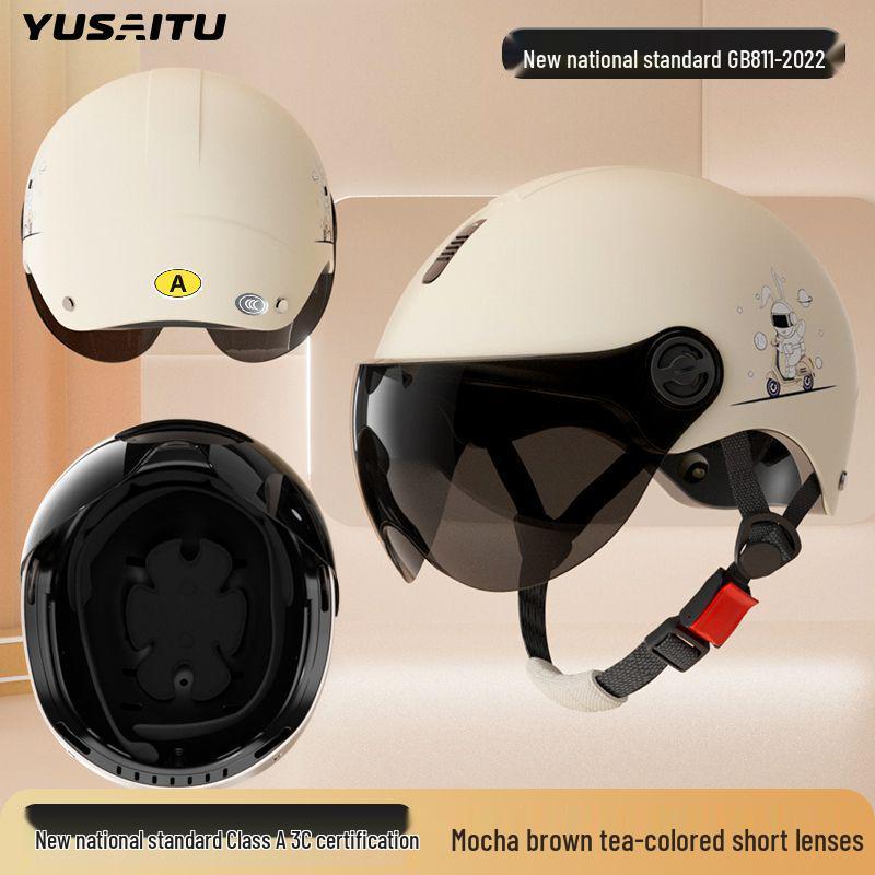 3C Certified Lightweight Electric Bike Helmet for Men & Women - Summer Cute, Anti-fall, Adjustable Scooter Cap Clear Short Visor