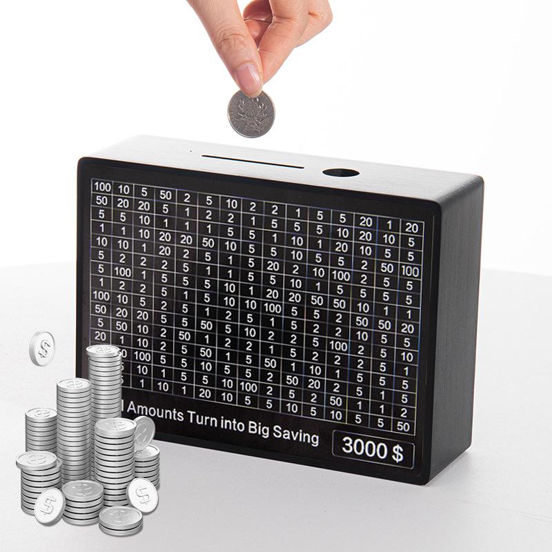 Money Box 1000/2000/3000/5000/10000 Euro USD Piggy Bnak with Counter Wooden Money Box Saving Goal and Numbers Boxes alcancias