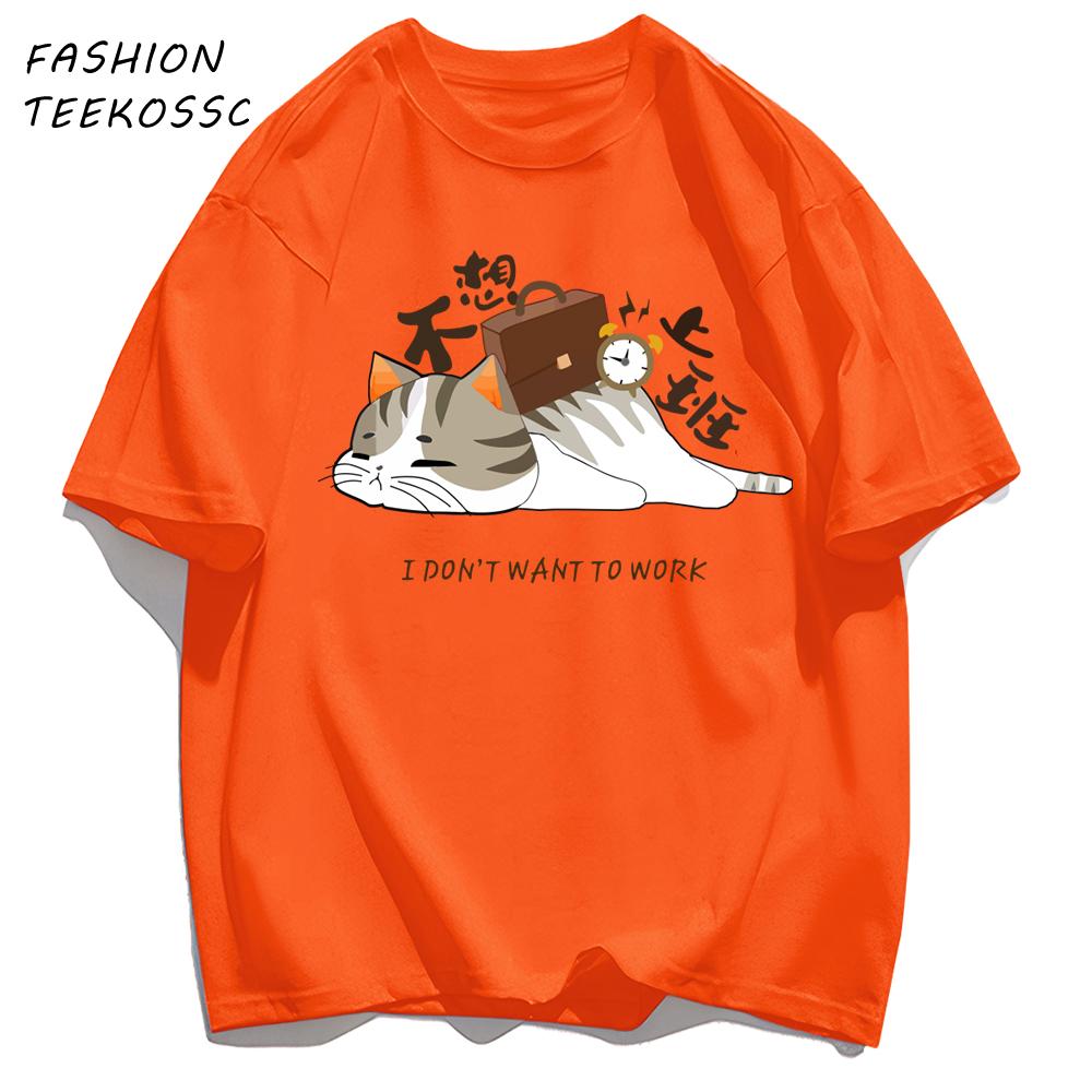 A Tired Working Cat Pattern Men TShirt Casual Oversize T Shirts Hip Hop Cotton Streetwear Summer AllMatch Soft Short Sleeve