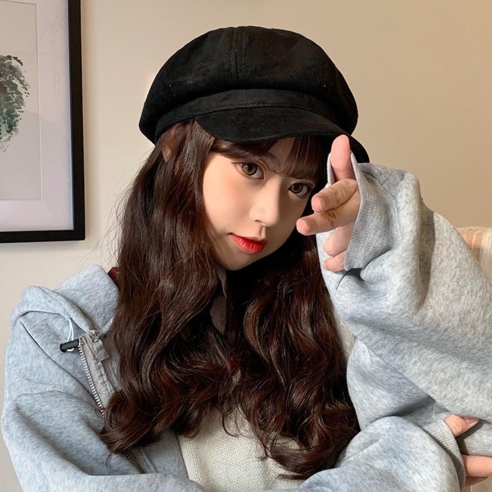 Korean Style Suede Octagonal Hat Solid Color Painter Cap Casual Newsboy Cap  Daily