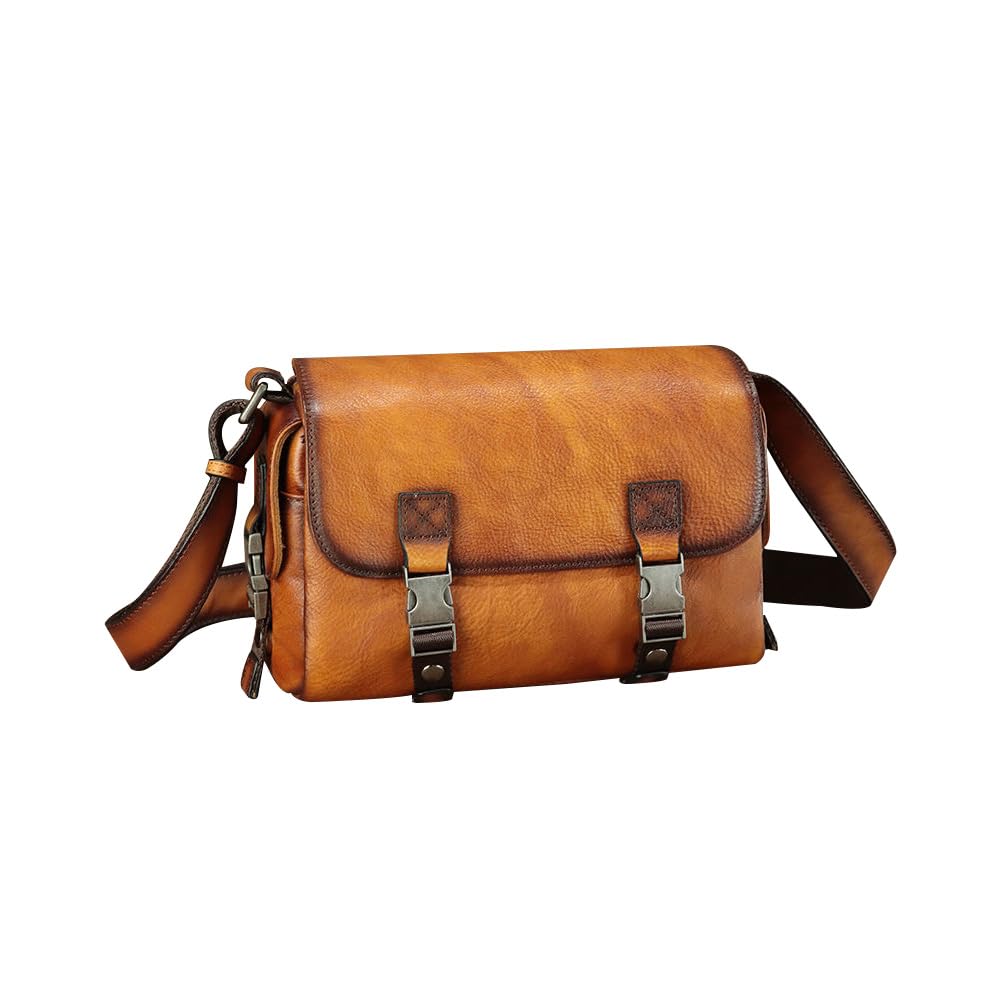 

Whatna Antique-Style Tanned Natural Cowhide Leather One-Shoulder Bag for Men, Crossbody, Chest Bag, Shoulder Bag, Handbag, Clutch Bag, Horizontal