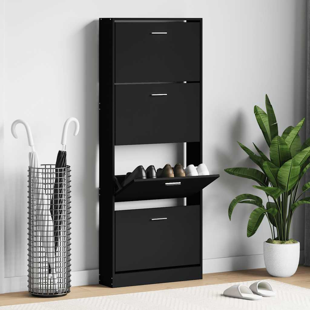 Shoe Cabinet Black 59 X 17 X 150 Cm Engineered Wood