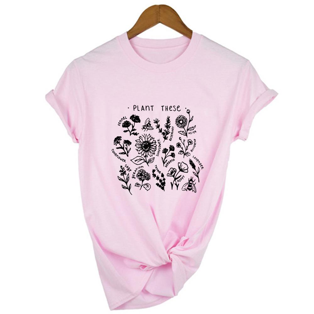 Plant These Harajuku Women Graphic T Shirts Casual Bees Flower Print Female Short Sleeve T Shirt