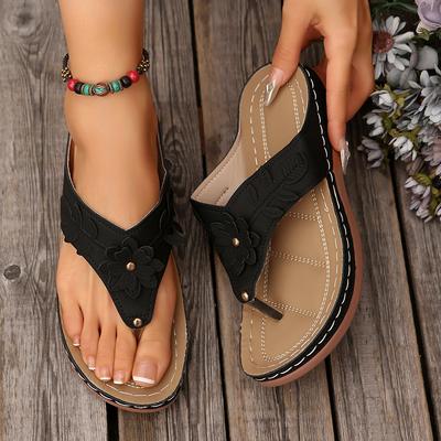 Damen Hausschuhe Neue Zehensteg Keilsandalen Sommer Plateau Strandhausschuhe Damen Übergröße Niedrige Absätze Gladiatorenschuhe Pantoletten Damen