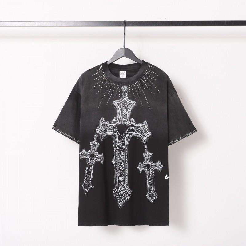 Unisex Vintage Cross Print Cotton Tee Shirt Loose Fit Hip Hop Streetwear T-Shirt Men Women