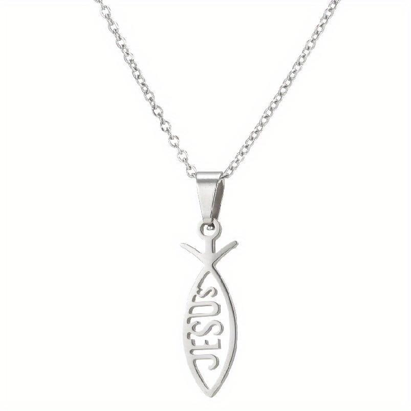 

Men s Stainless Steel Geometric Fish Pendant Necklace, Minimalist Personality Daily Wear Jewelry срібний