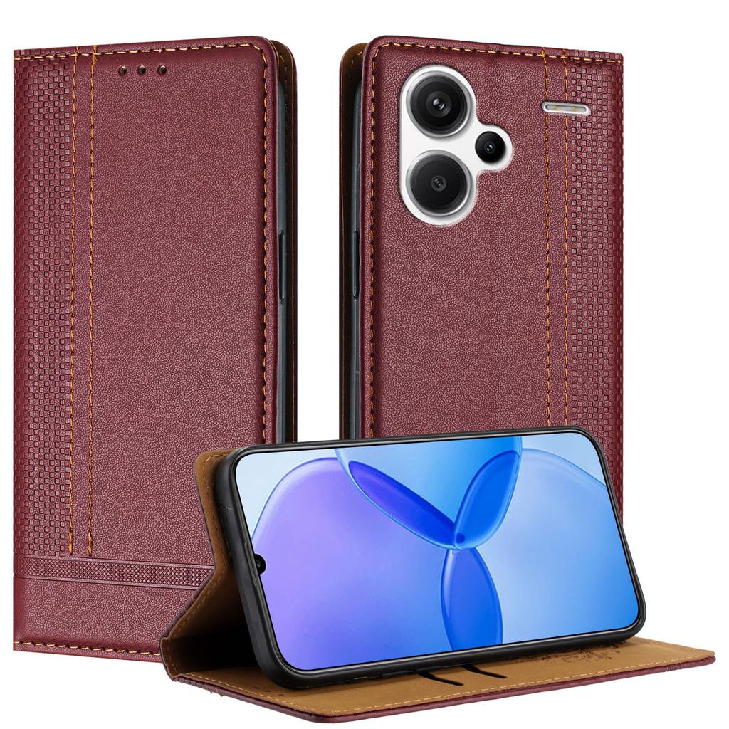 For Xiaomi Redmi Note 13 Pro+ 5G Case L-Shaped Grid Pattern Leather Stand Phone Cover with Card Slots