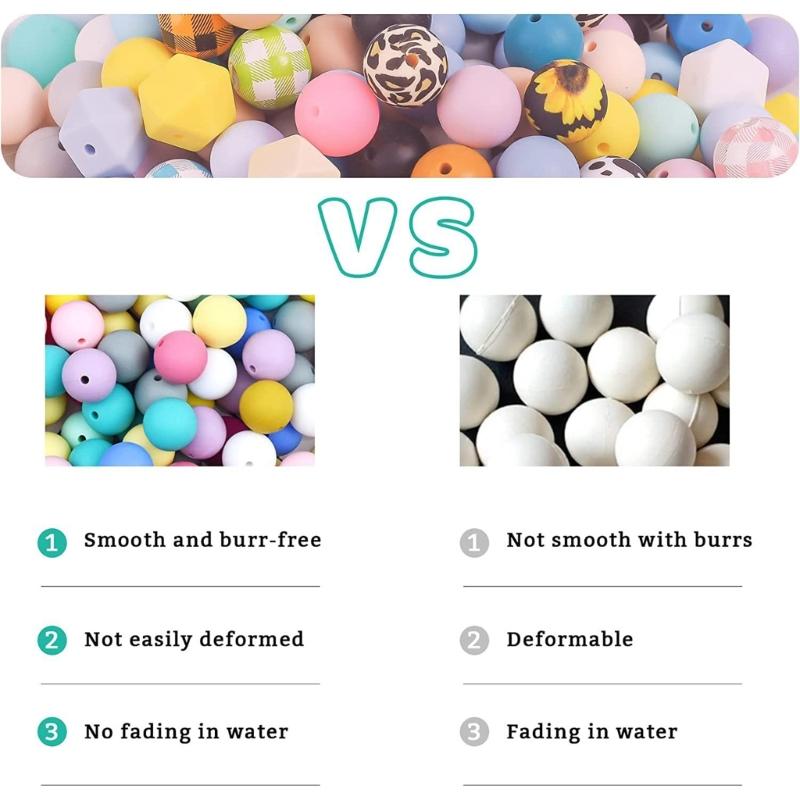 221Pieces Loose Silicone Beads Set Geometric Silicone Beads with 5m Rope for Jewellery Making Necklace Bracelet Crafts