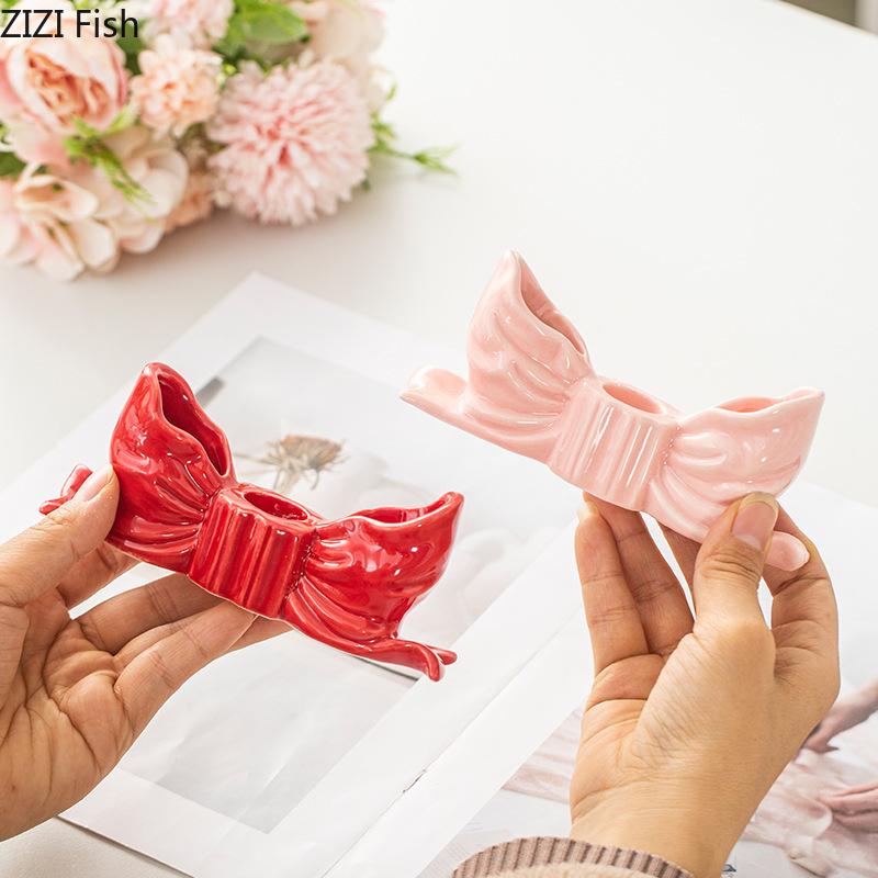 Elegant Bow Candle Holder European Romantic Wedding Decoration Candlestick Holder Creative Home Decor Aromatherapy Candle Stand