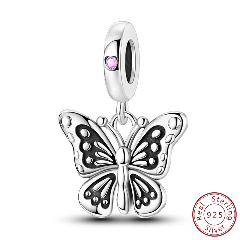 Elegant S925 Silver Butterfly & Dragonfly Multicolor Charms Beads Pendant 3mm DIY Fine Jewelry Making Accessories Gifts