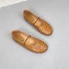 Johnature Retro-Schuhe aus handgefertigtem Echtleder mit Webmuster, flache, runde Zehenpartie, weiche Sohle, Damen-Schlupfschuhe