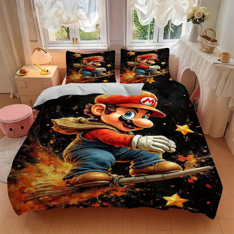 3pcs Super Mario Printed Bedding Set, Soft and Comfortable Quilt Cover for Bedroom, Guest Room (1 Duvet Cover + 2 Pillowcases, Pillow Core N