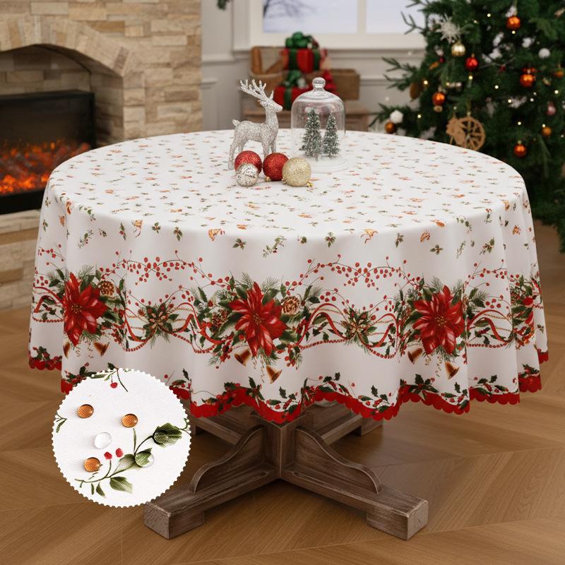 

Christmas Printed Round Tablecloth Anti-Stain Holiday Home Decor for Living Room Waterproof Easy-Care Dining Table Decoration Diameter 120cm