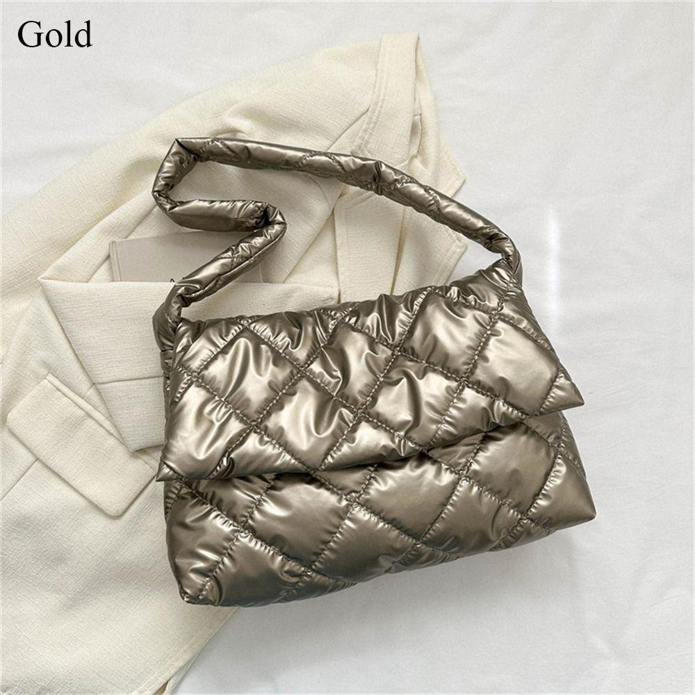 Casual Large Capacity Tote Bags Down Cotton Padded Quilted Handbags Shoulder Bag Women Girls