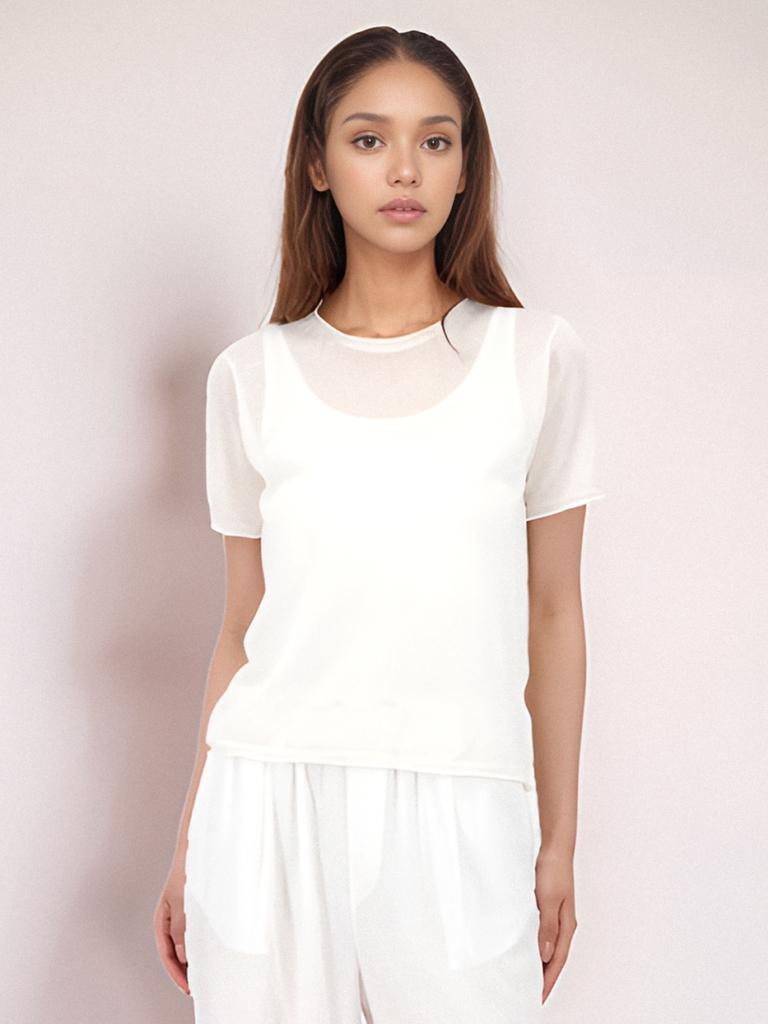 ACUD Half Sleeve Sheer Knit_White