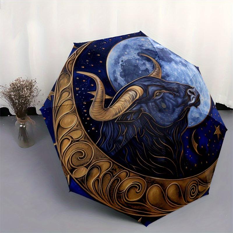 Golden Bull Moon Zodiac Art Print: Celestial Decor for Your SpaceUmbrella, Portable 3-Fold Compact Umbrella for Men & Women Gift