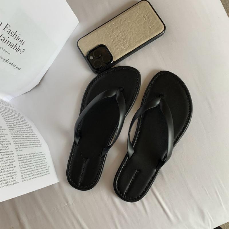 Leather version~ ro * step on shit feeling flip-flops shoes women's summer wear new minimalist casual seaside beach sandals