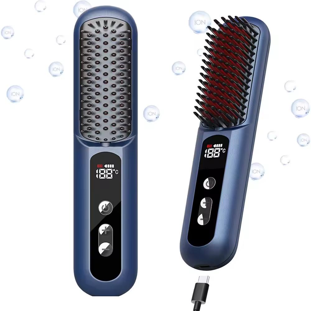 Portable Cordless Hair Straightener Brush Electric Hot Comb Ionic Hair Beard Straightener for Men and Women
