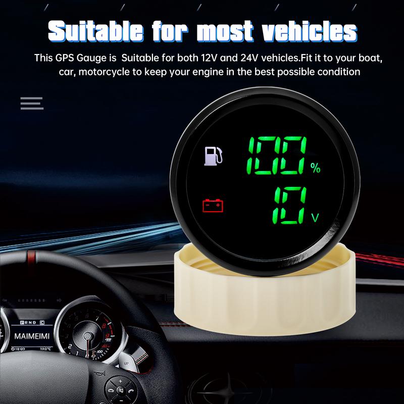 52MM 2 IN 1 Dual Digital Gauge Fuel Level Gauge Voltmeter With Warning Light Fuel Level Sensor For Marine Boat Car Truck
