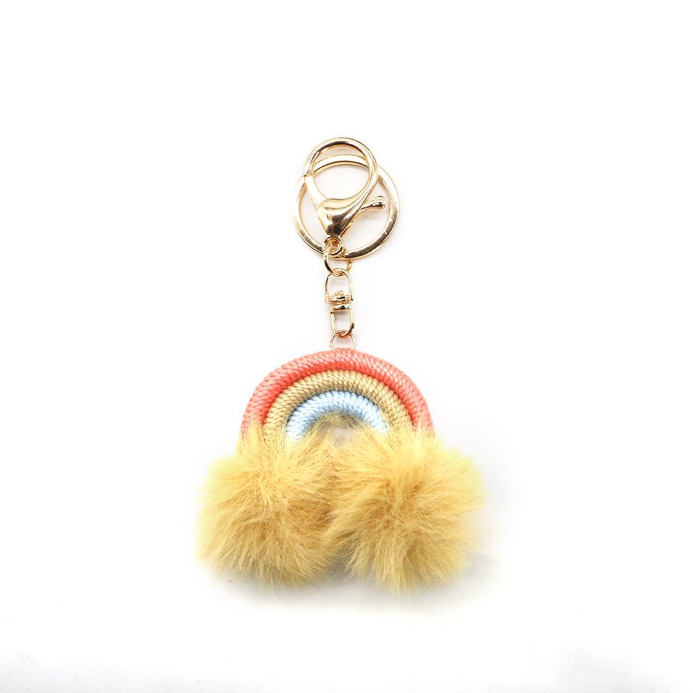 Korean Style Rainbow Fluffy Ball Keychain - Handmade Woven Bag Pendant