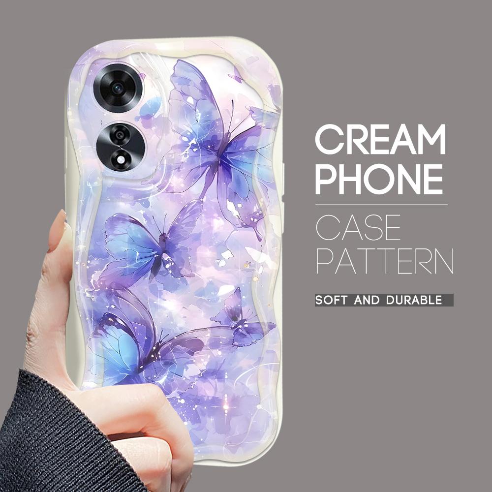For OPPO A17 A18 A38 A58 A98 Reno7 Z 8Z 8T 11F 11 Pro Realme 12 Lite 12 Pro C30 Cartoon Butterfly Pattern Soft Wavy Edge Shockproof Phone Case