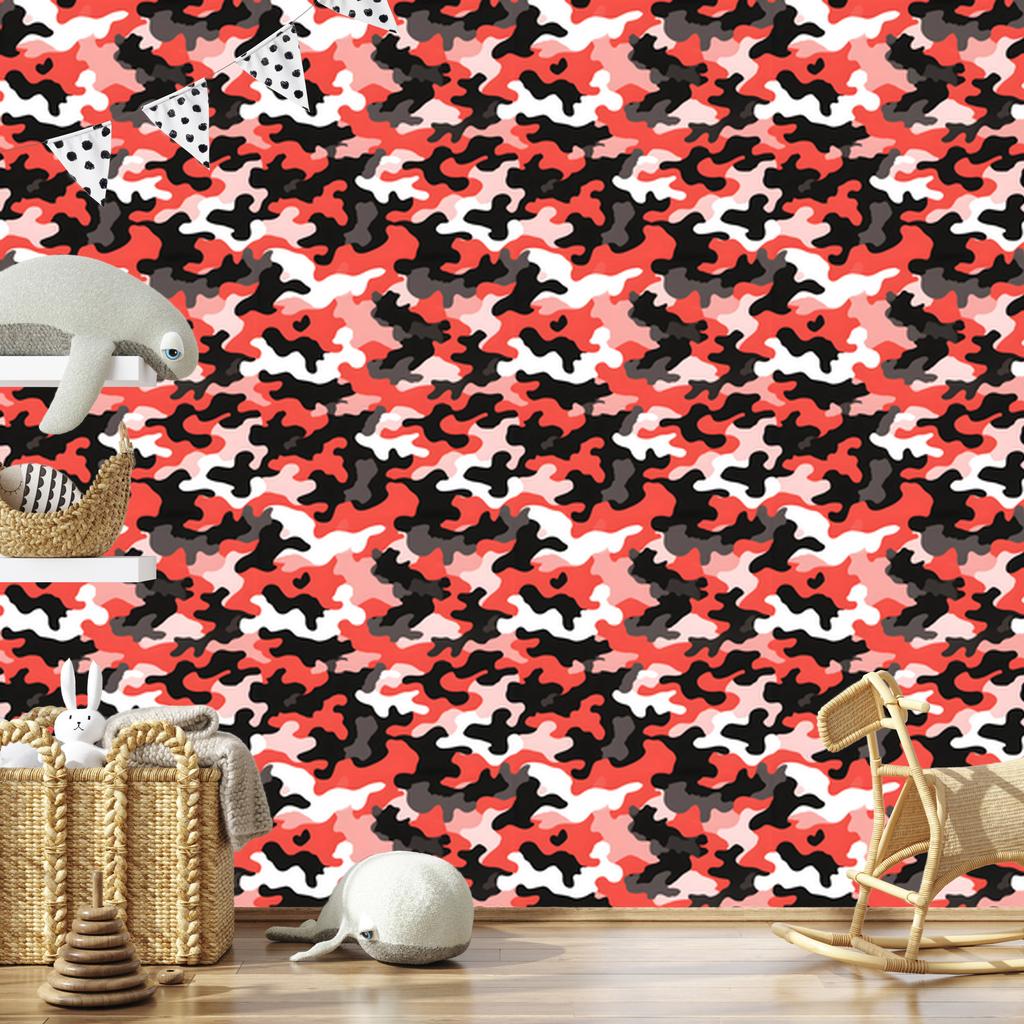 Red and Coral Military Camouflage Wallpaper for Living Room and Bedroom 50x1000