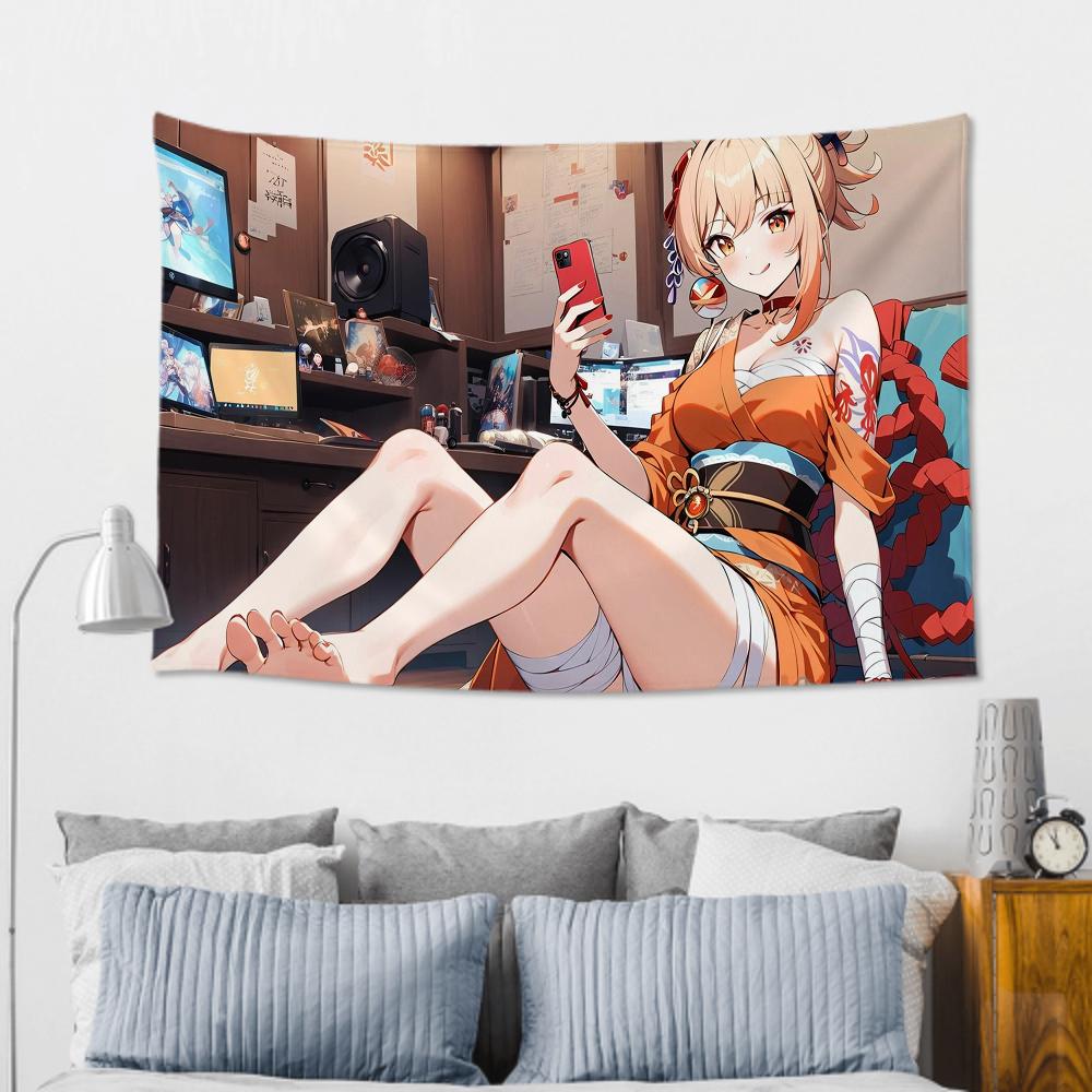 Yoimiya Animation G-Genshin I-Impact Tapestry Room Decor Wall Cloth Party Hanging Background Room Decor Baby Room