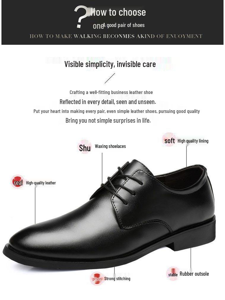2025 High-End Men's Leather Shoes: Breathable, Soft Sole, Height-Increasing, Casual Outdoor & Business Formal.