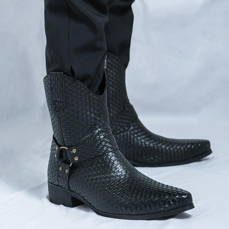 Large Size Boots British Medium Boots Western Cowboy Leather Boots Chelsea Boots High Top Pointed Boots