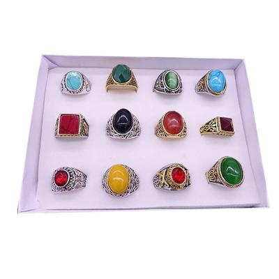 Bague personnalisée pour hommes, 12 pièces, bague puissante, en alliage bicolore, décorée à la main, en pierre