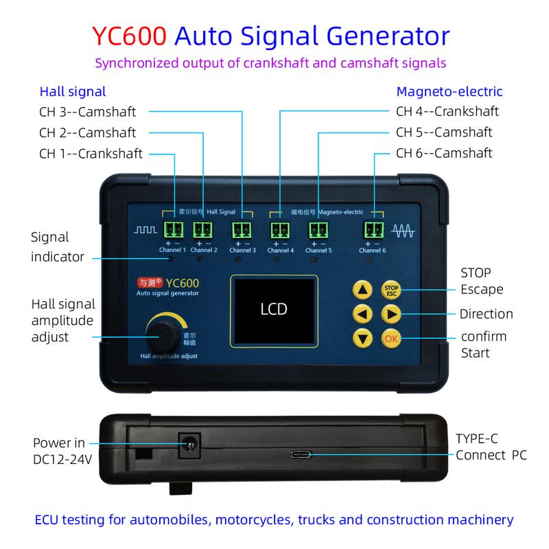 For Gas Engine With Waveform Edit Software YC600 Six-channel+PD60+MN300 Analog Crankshaft Camshaft CKP CMP SYNC Signal Simulator