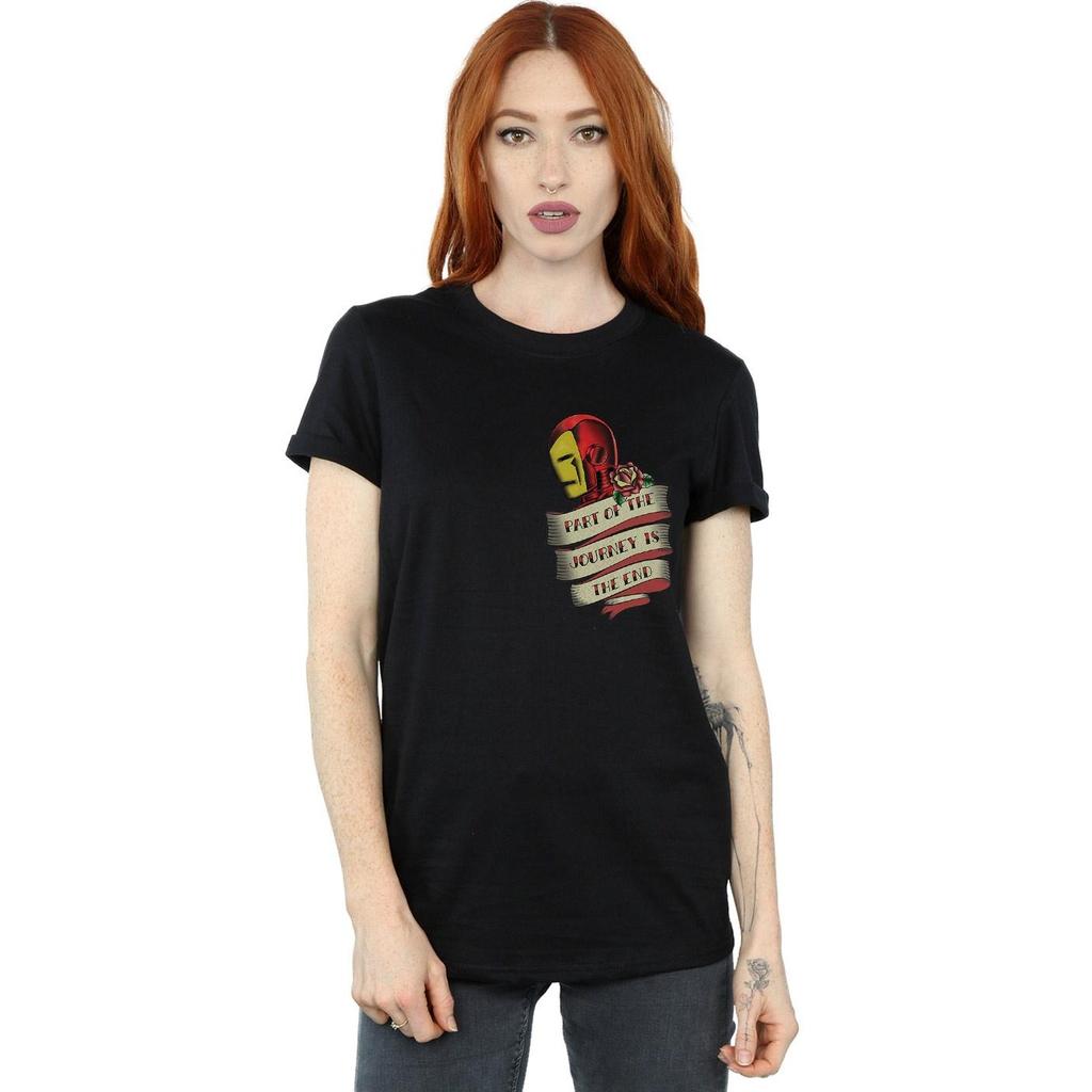 Marvel Womens/Ladies Iron Man Tattoo Journey Breast Print Cotton Boyfriend T-Shirt
