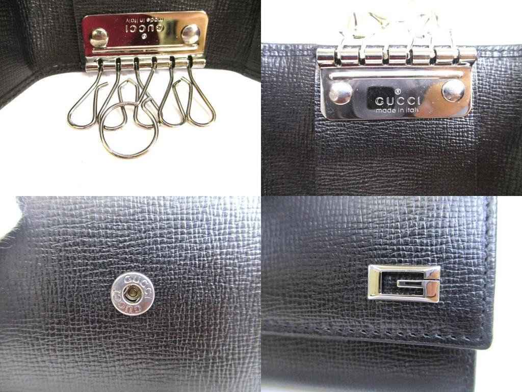 Authentic GUCCI Metal G Black Leather 6 Pics Key Chain #a905  Refurbished