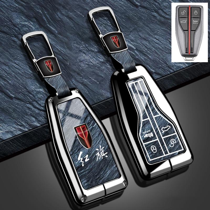 New Fashion Auto Key Fob Cover Case Fit For Hongqi Hs5 H5 H9 Series Hs7 H7 Series L5 Hs3 L9 Series Zinc Alloy Tpu Stone Pattern Protector Key Ring